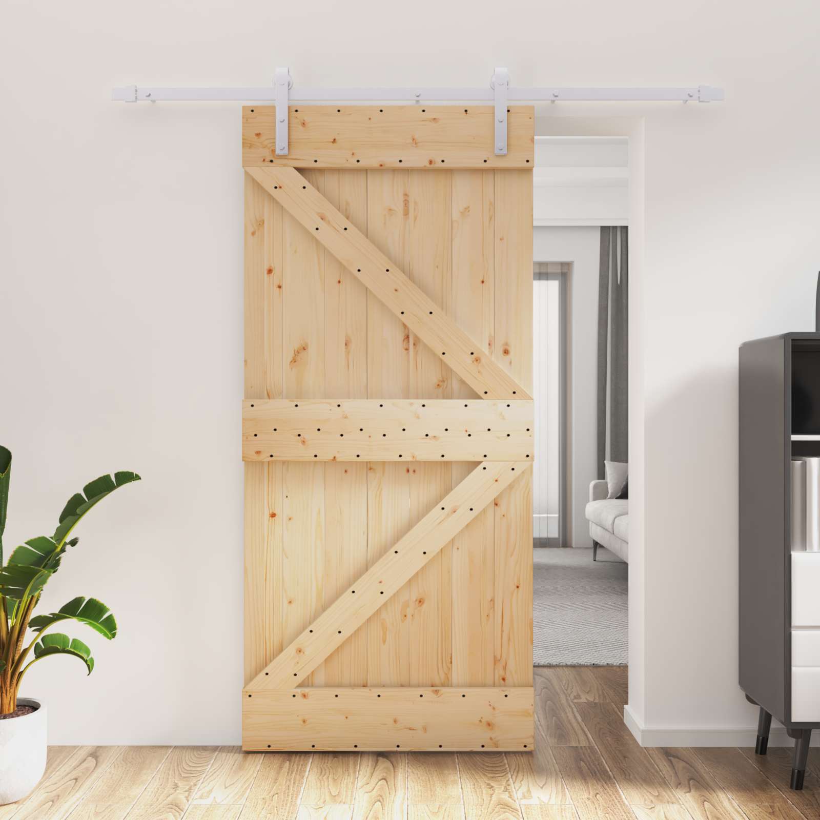 Schiebetür 95 x 210 cm Massivkiefer (Unbehandelt)