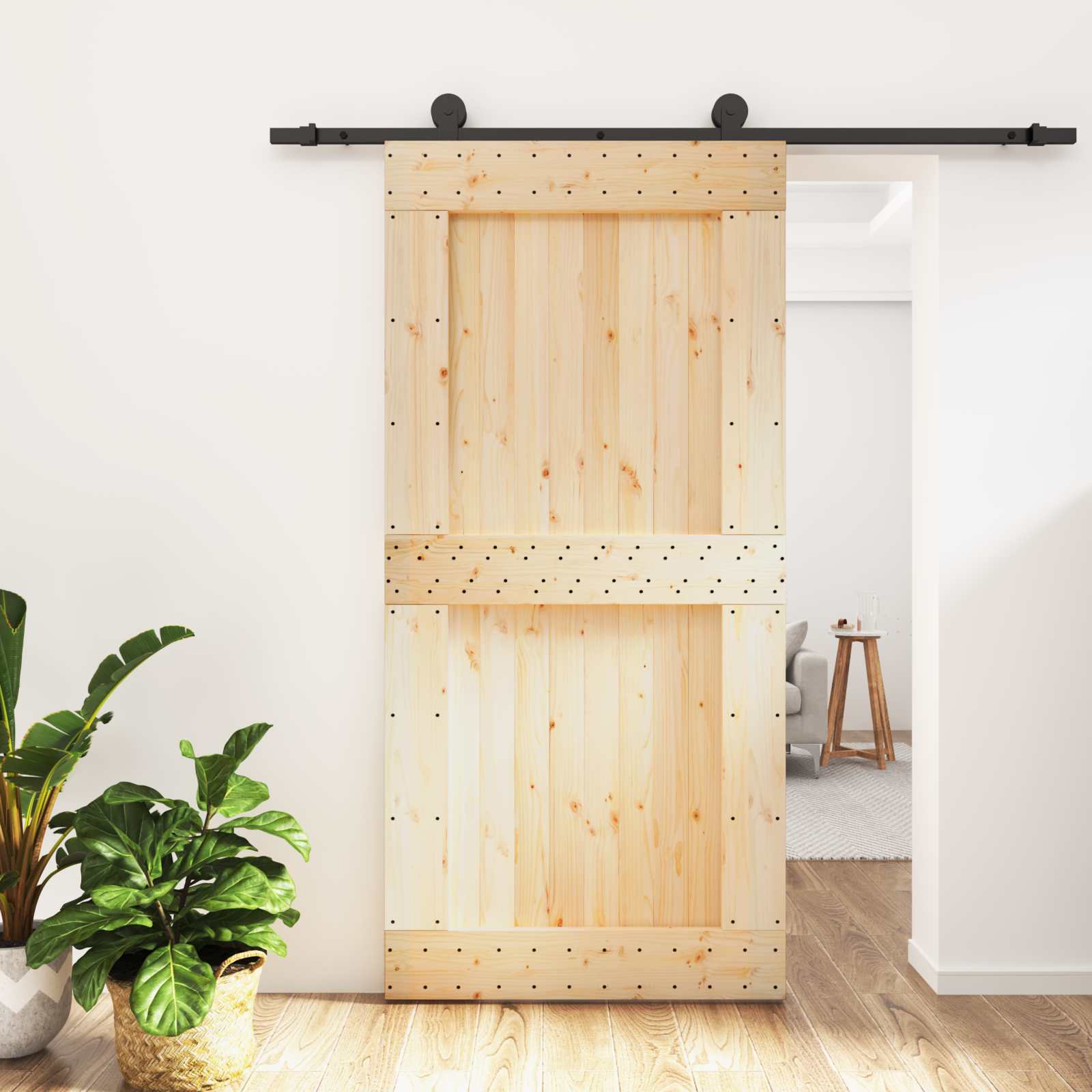 Schiebetür 100 x 210 cm Massivkiefer (Unbehandelt)