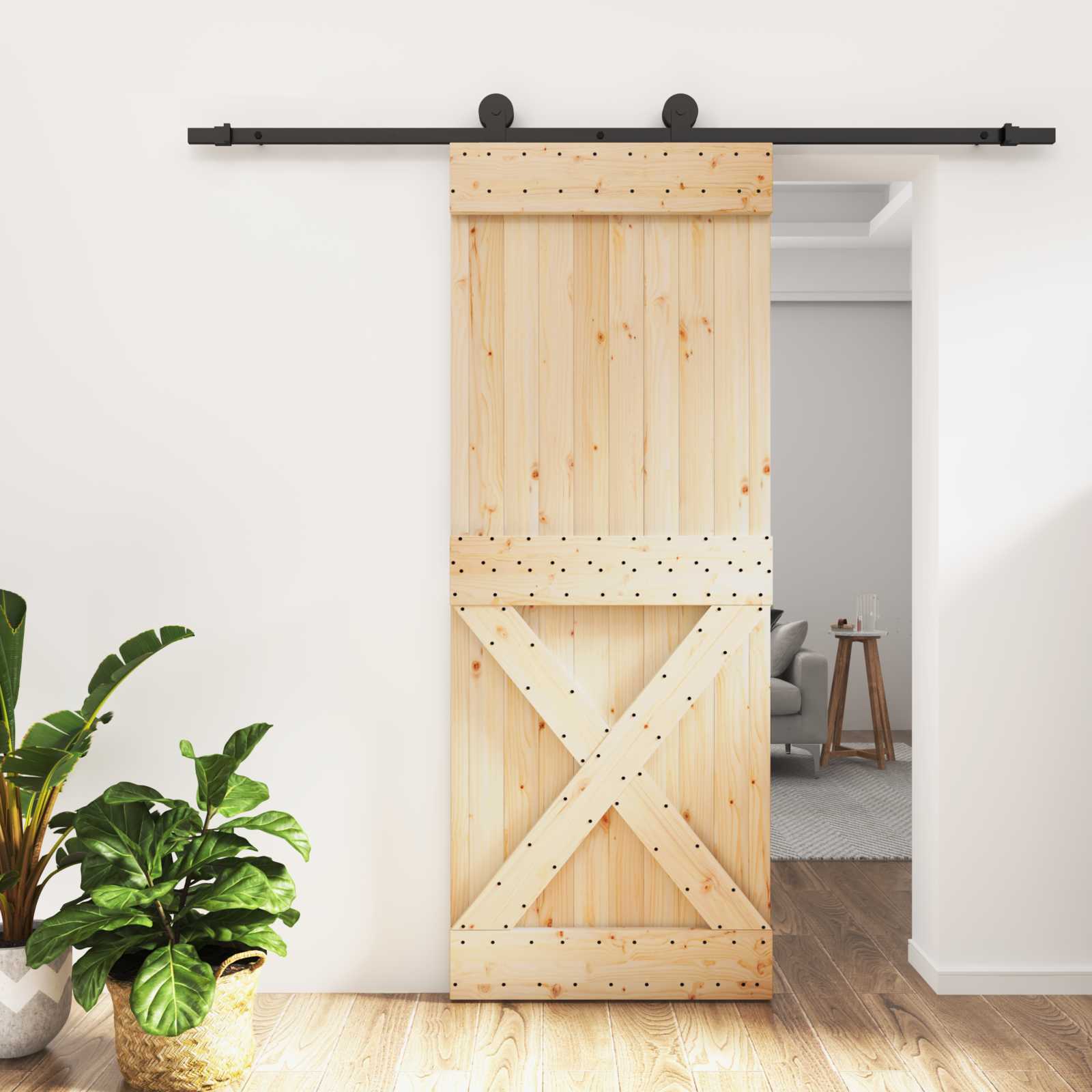 Schiebetür 80 x 210 cm Massivkiefer (Unbehandelt)