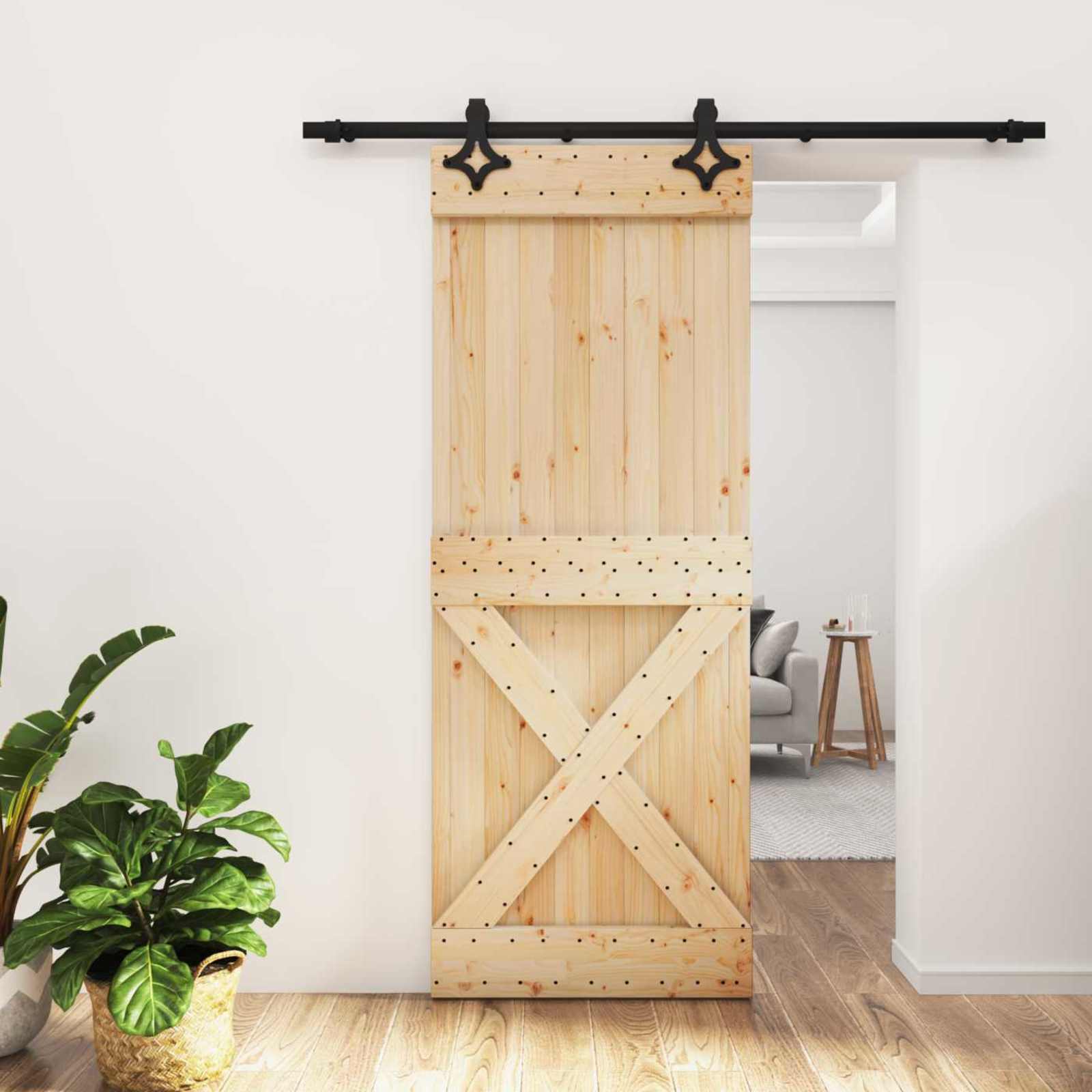 Schiebetür 80 x 210 cm Massivkiefer (Unbehandelt)