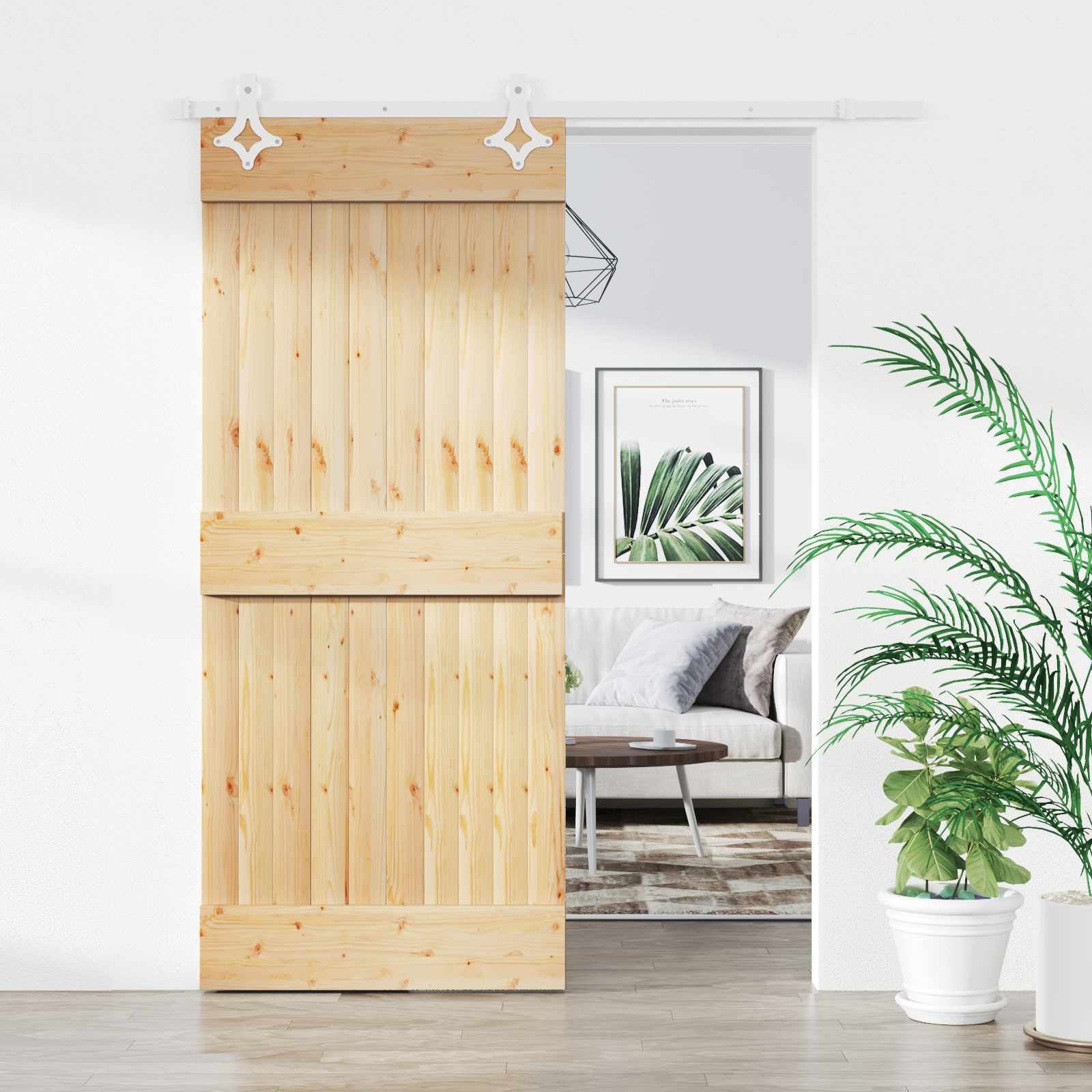 Schiebetür 90 x 210 cm Massivkiefer (Unbehandelt)