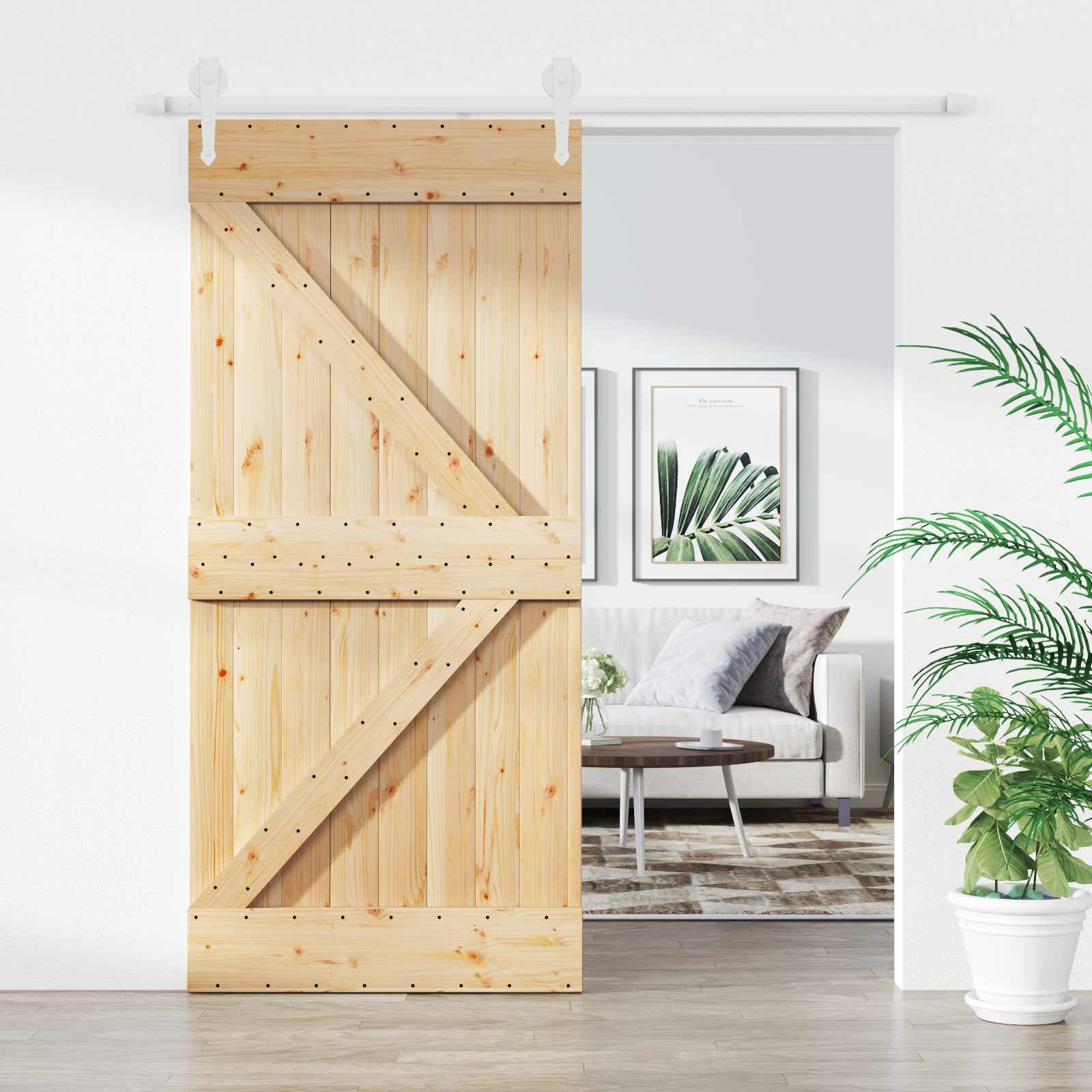 Schiebetür 95 x 210 cm Massivkiefer (Unbehandelt)