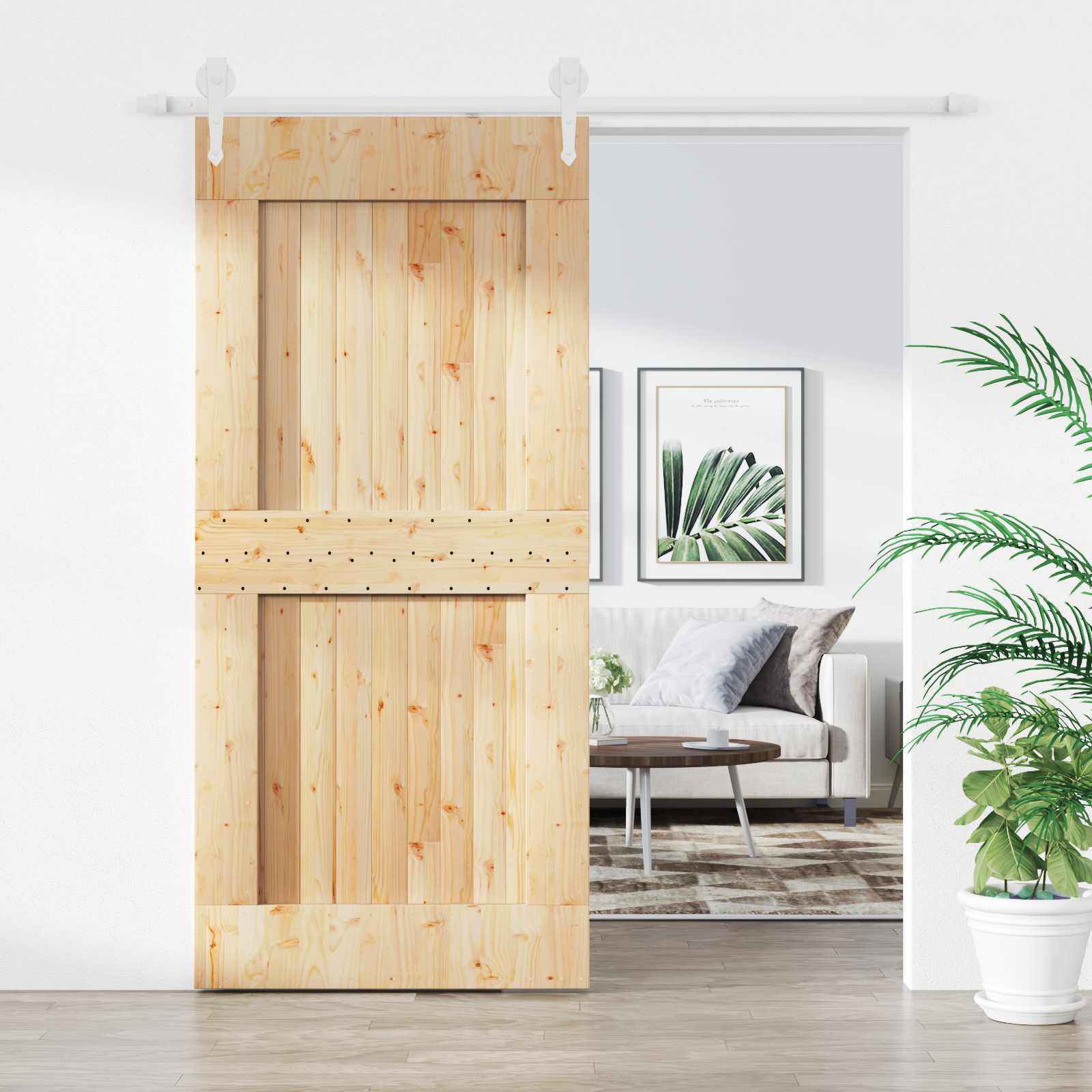 Schiebetür Natürlich und Weiß 100 x 210 cm Massivkiefer