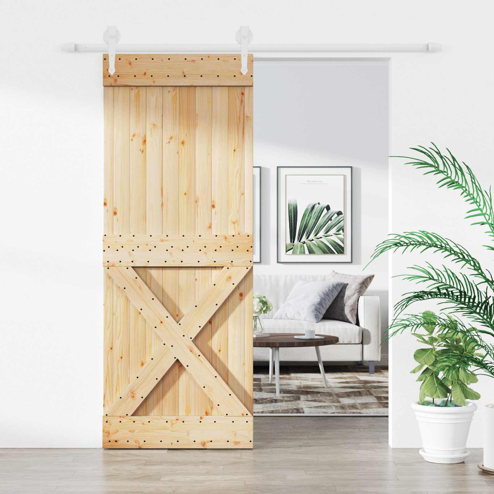 Schiebetür 80 x 210 cm Massivkiefer (Unbehandelt)