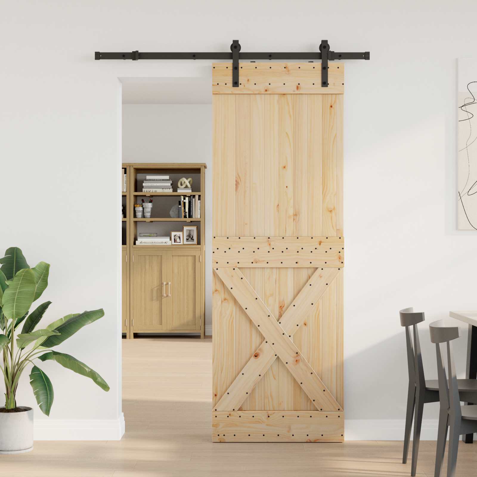 Schiebetür NARVIK 80 x 210 cm (152,5 cm) Natürlich und Schwarz