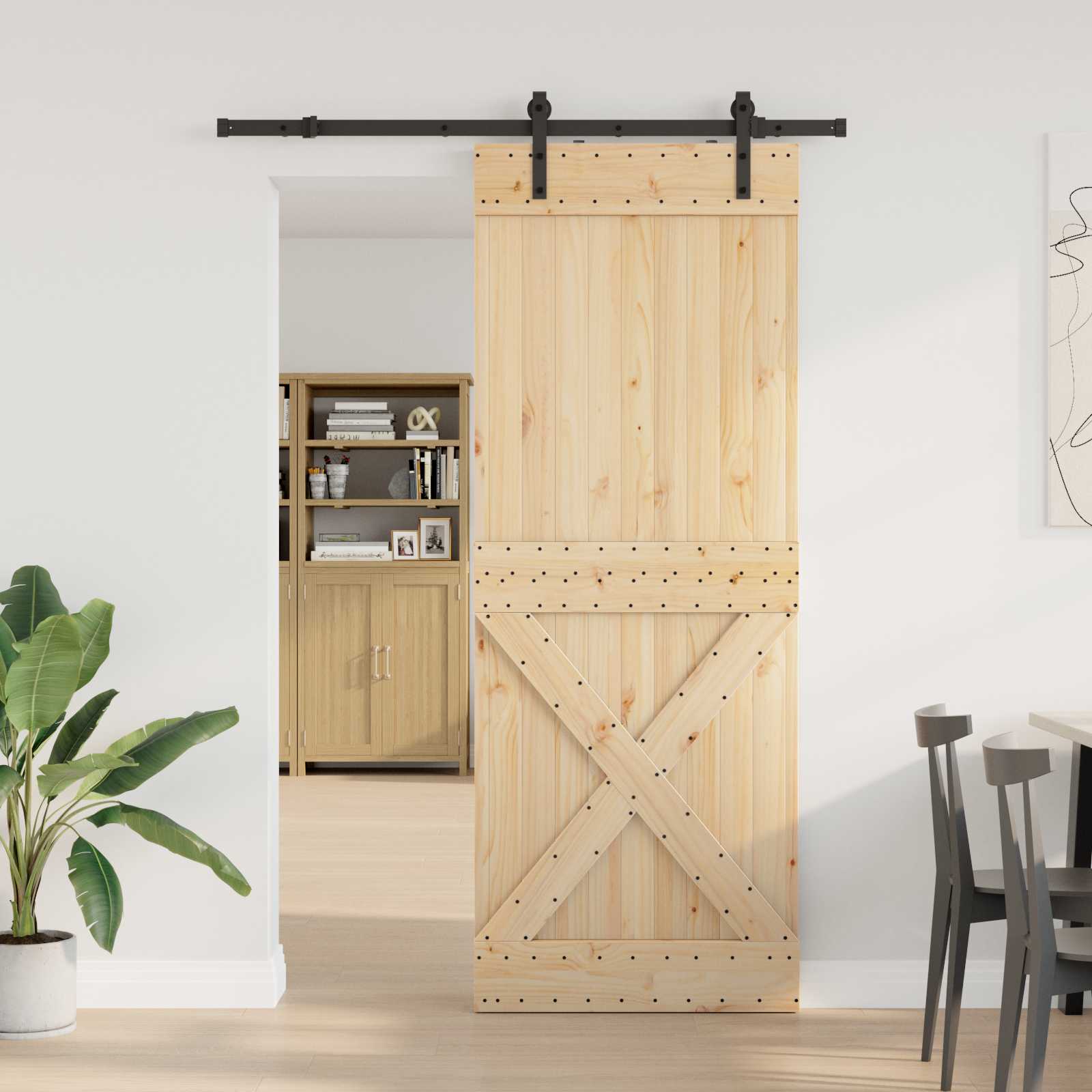 Schiebetür NARVIK 85 x 210 cm (152,5 cm) Natürlich und Schwarz