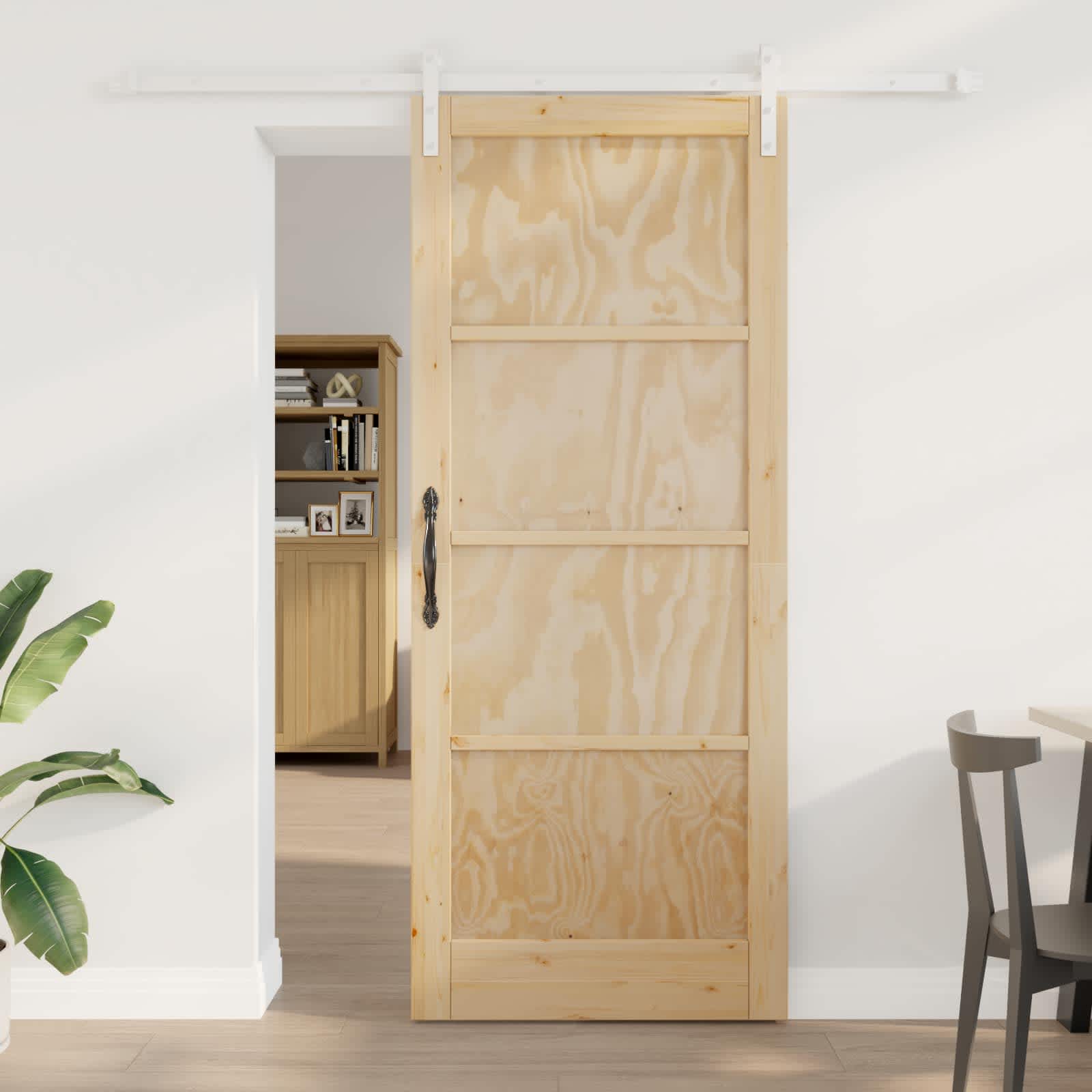 Schiebetür 86 x 211 cm Massives Kiefernholz Natürlich und Weiß