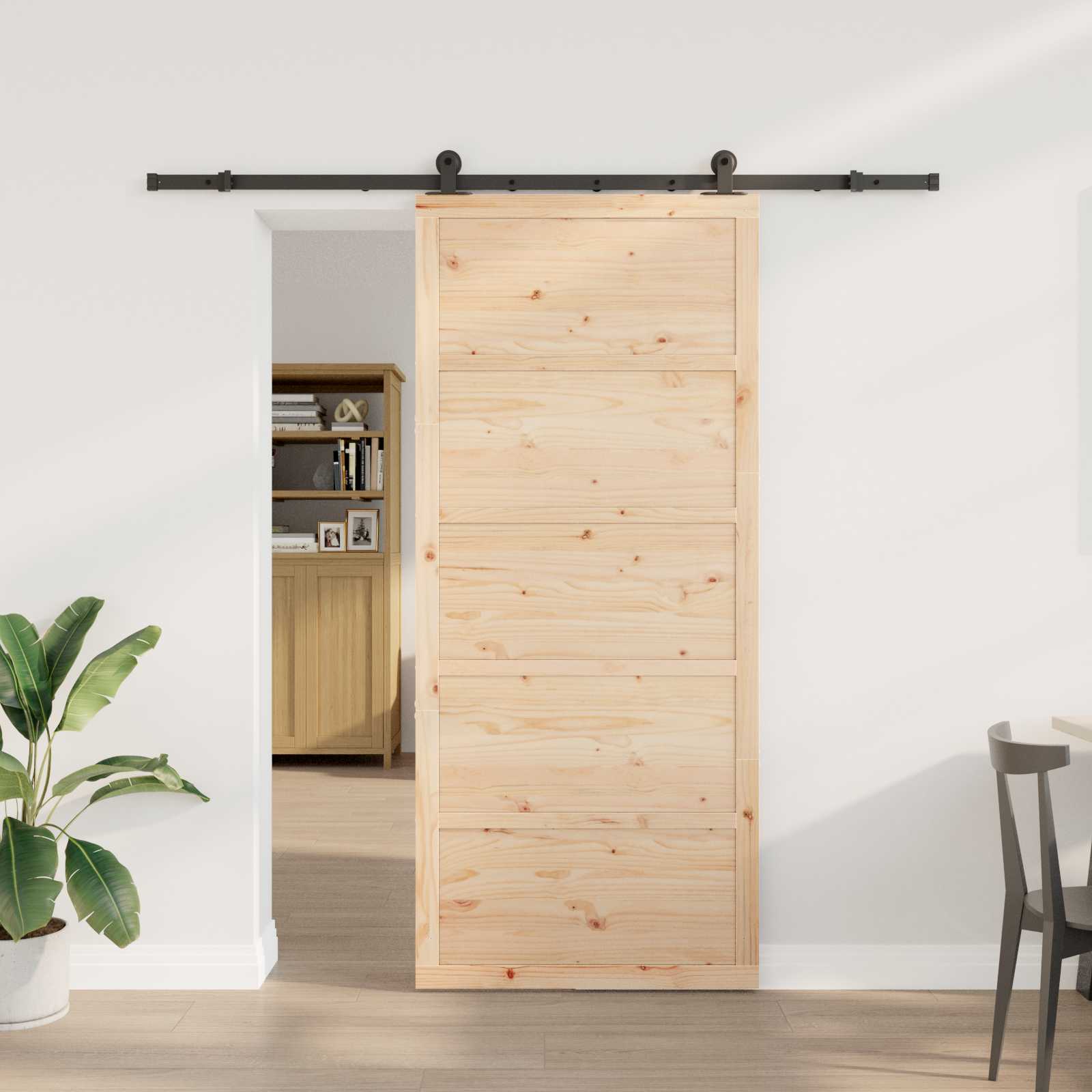 Schiebetür 90 x 208 cm Massives Kiefernholz Natur