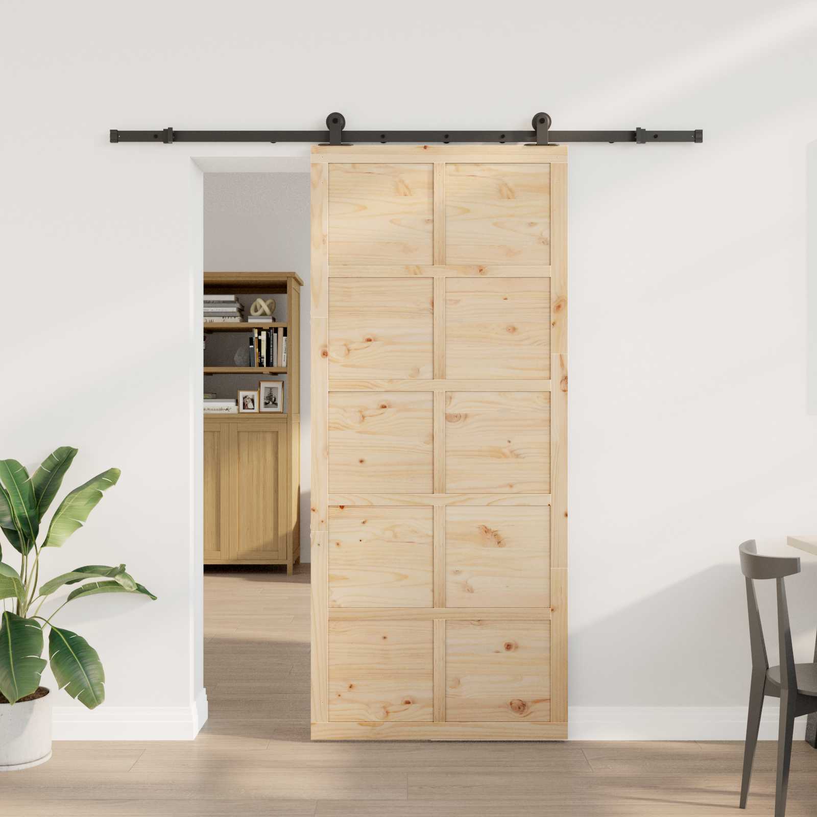 Schiebetür 90 x 208 cm Massives Kiefernholz Natur